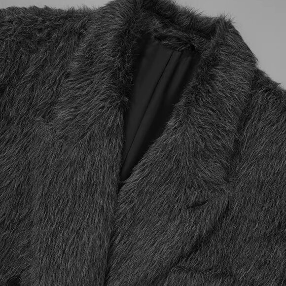 CHICJOC Long Tailored Alpaca Wool Coat Melange Dark Gray Size 36 - Picture 13 of 16